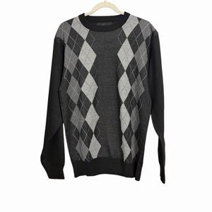 Silver Needle Mens Sz M Black Gray Argyle/Diamond Sweater Preppy Academia VTG